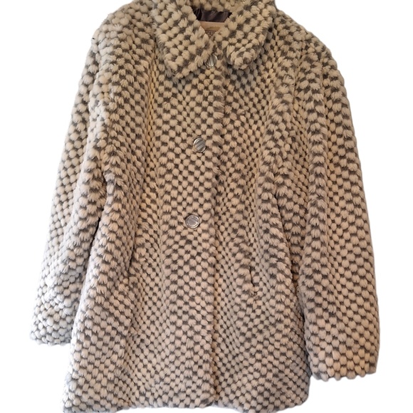 Checker Faux Fur Jacket- Grey and White - Picture 2 of 5
